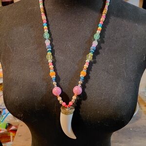 Multicolor Beaded Horn Pendant Necklace - Women Jewelry